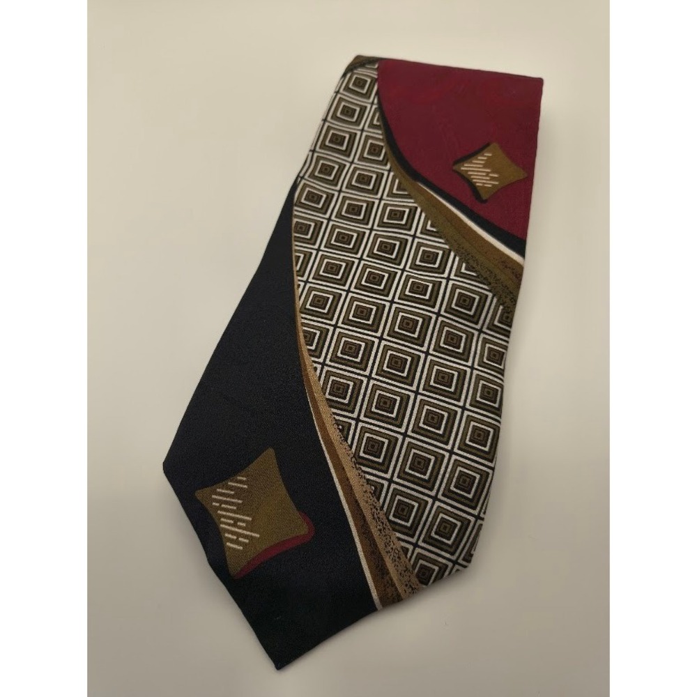 Monsieur Givenchy All Silk‎ Necktie Geometric Burgundy Black Pattern